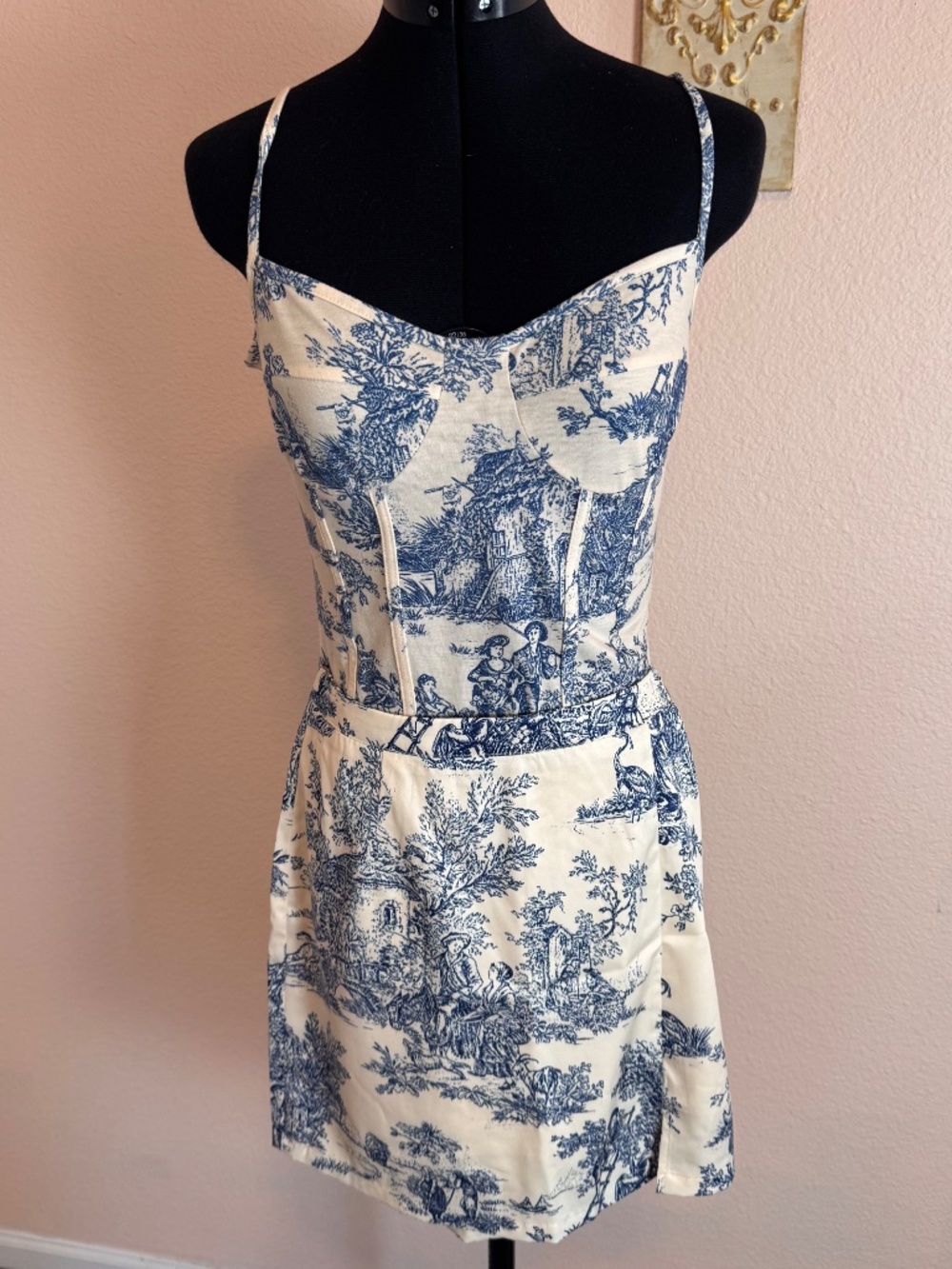 Cider High Rise Zip Close TOILE DE JOUY Pencil Slit Mini Skirt & Top Small